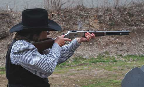 Calico Jan with new slicked-up rifle from Cowboy Gunworks.